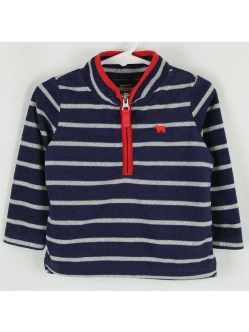 Carter's Infant 24 Months Blue Gray Striped Fleece 1/4 Zip Pullover Sweater